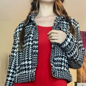 HYFVE Black/White Checkered Fuzzy Jacket with Buttons Size Medium